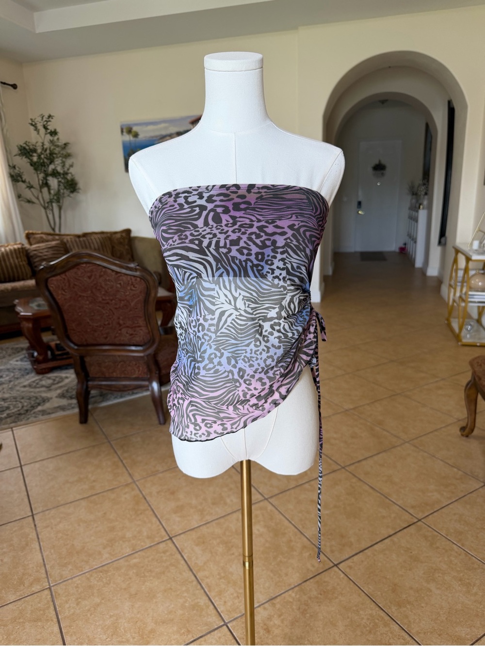 NWT leopard Y2K print mesh tube top